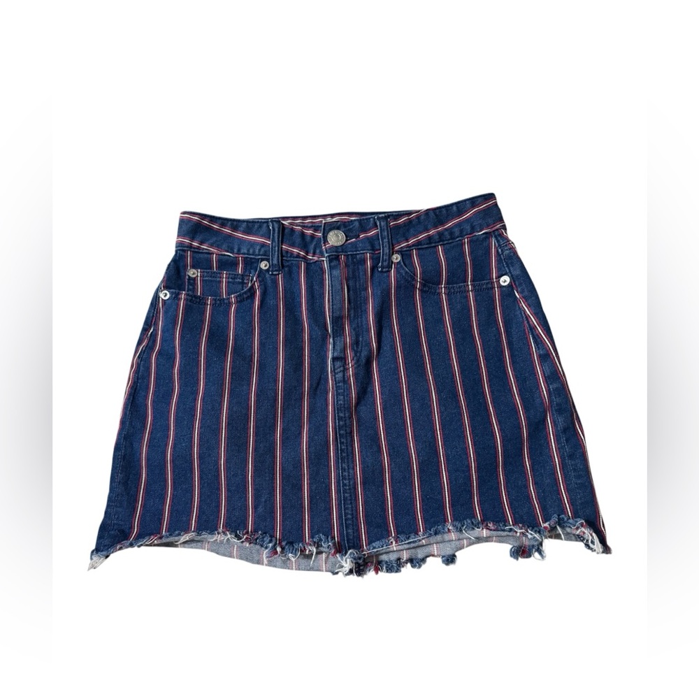 American Eagle Outfitters Blue and Red Striped Mini Skirt Size 4 - Picture 2 of 9